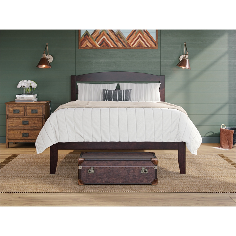 Pemberly Row Solid Wood Queen Platform Bed with USB Charger in Espresso