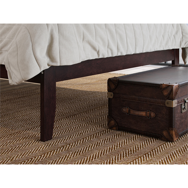 Pemberly Row Solid Wood Queen Platform Bed with USB Charger in Espresso