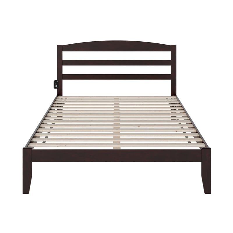 Pemberly Row Solid Wood Queen Platform Bed with USB Charger in Espresso