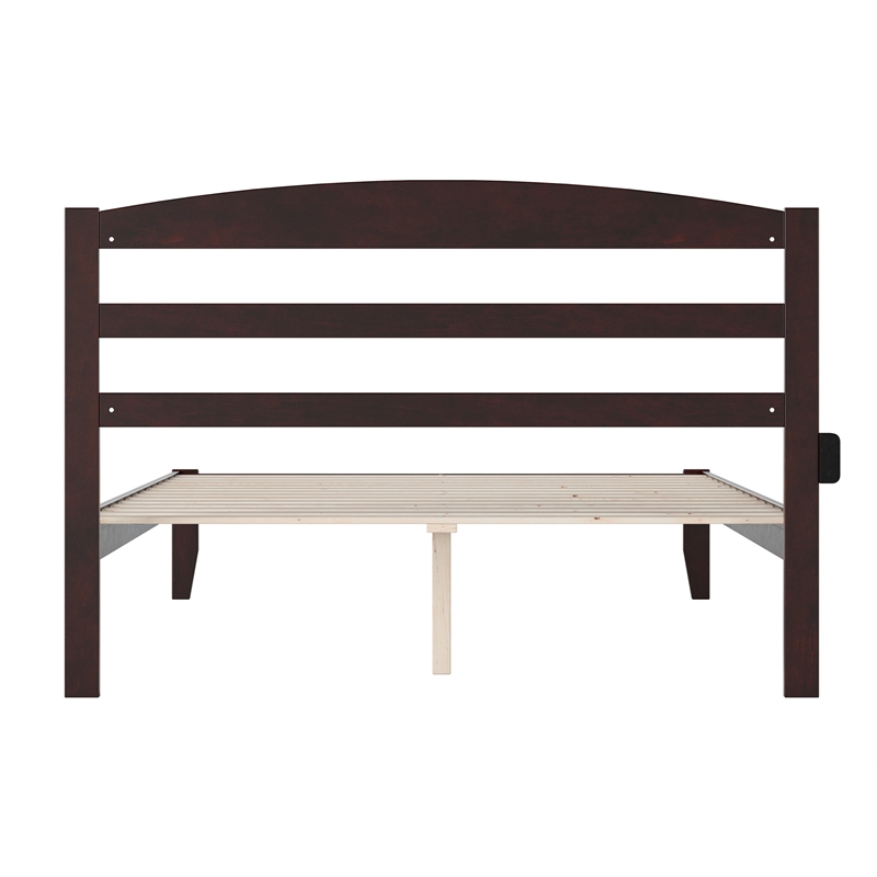 Pemberly Row Solid Wood Queen Platform Bed with USB Charger in Espresso