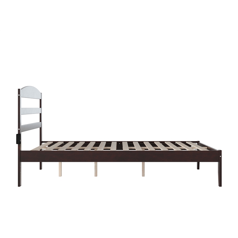 Pemberly Row Solid Wood Queen Platform Bed with USB Charger in Espresso