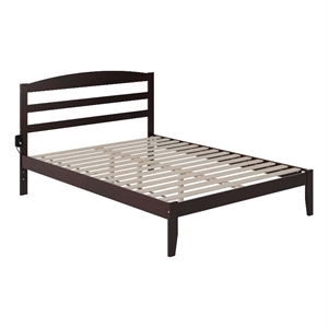 Pemberly Row Solid Wood Queen Platform Bed with USB Charger in Espresso