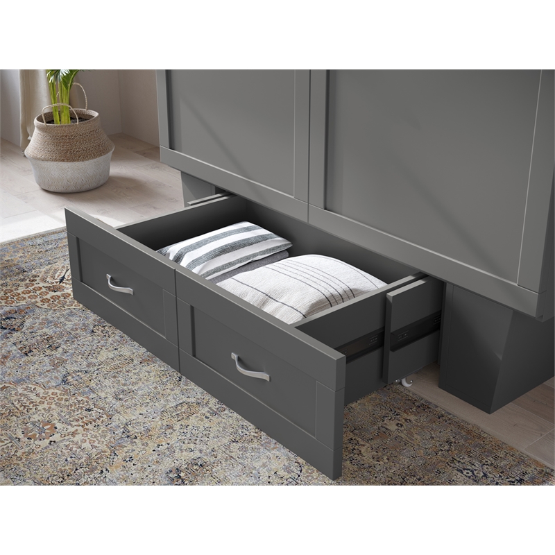 Pemberly Row Solid Wood Frame Full Size Murphy Bed Chest with Mattress in Gray
