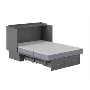 Pemberly Row Solid Wood Frame Full Size Murphy Bed Chest with Mattress in Gray