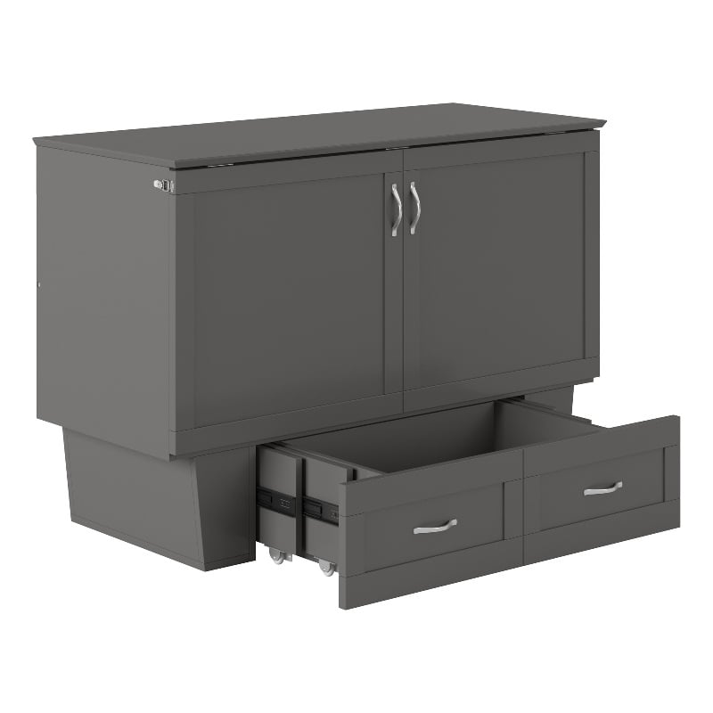 Pemberly Row Solid Wood Frame Full Size Murphy Bed Chest with Mattress in Gray