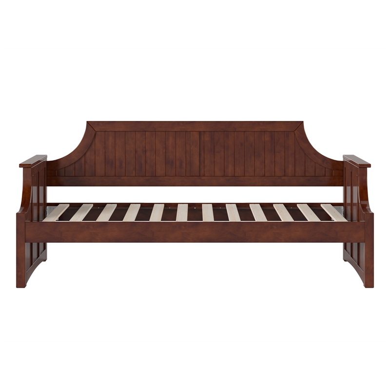 Pemberly Row Mid-Century Solid Wood Twin Daybed with Curved Backboard in Walnut