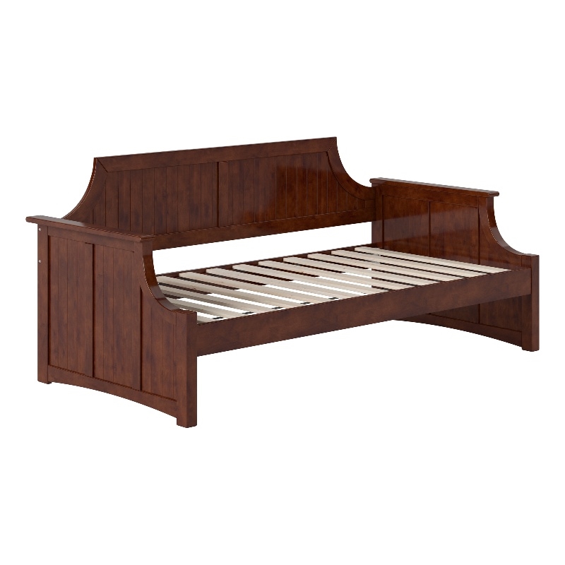 Pemberly Row Mid-Century Solid Wood Twin Daybed with Curved Backboard in Walnut