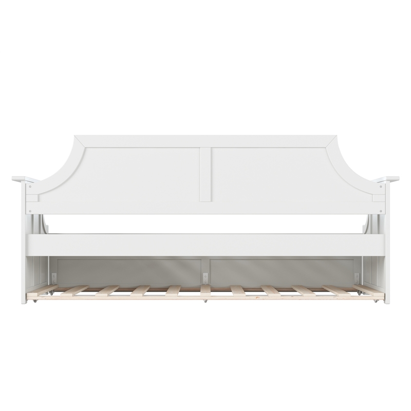 Pemberly Row Mid-Century Solid Wood Daybed with Twin Trundle in White