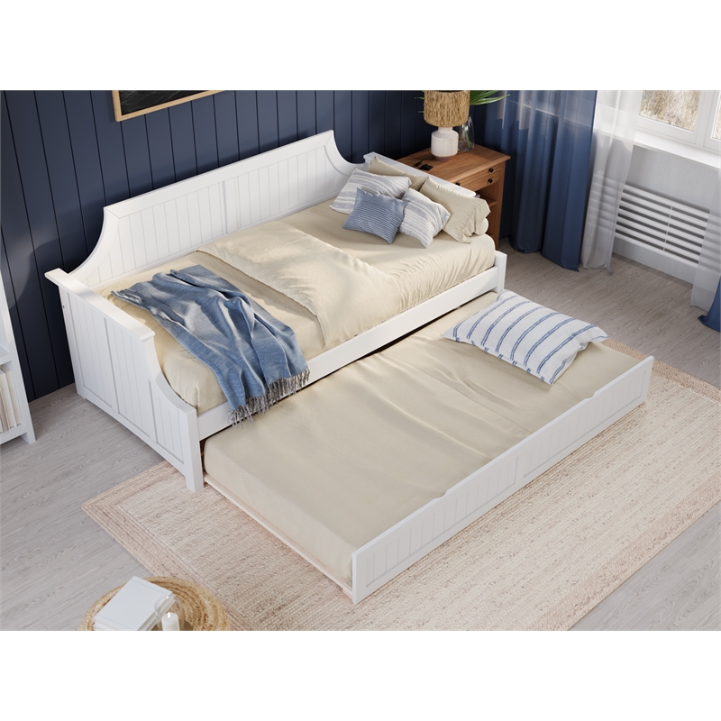Pemberly Row Mid-Century Solid Wood Daybed with Twin Trundle in White