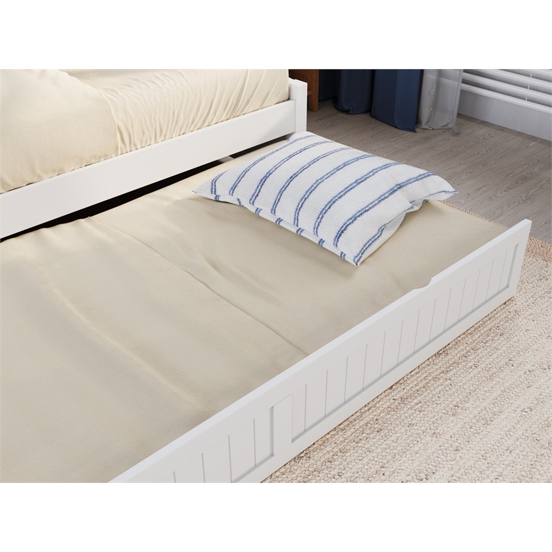 Pemberly Row Mid-Century Solid Wood Daybed with Twin Trundle in White