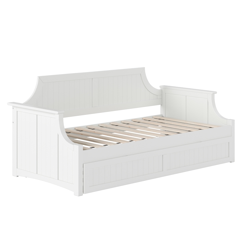 Pemberly Row Mid-Century Solid Wood Daybed with Twin Trundle in White
