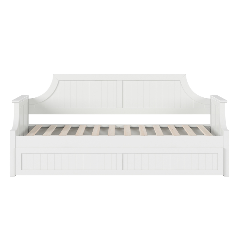 Pemberly Row Mid-Century Solid Wood Daybed with Twin Trundle in White