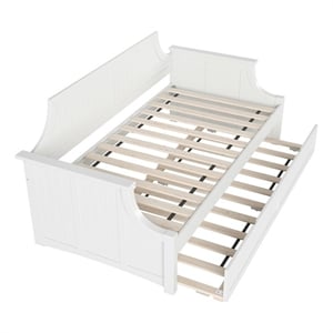 Pemberly Row Mid-Century Solid Wood Daybed with Twin Trundle in White