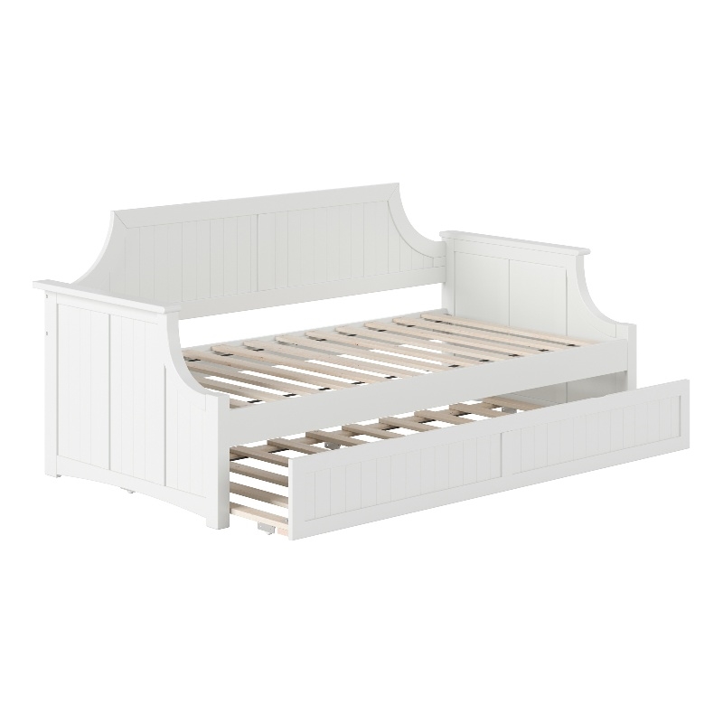 Pemberly Row Mid-Century Solid Wood Daybed with Twin Trundle in White