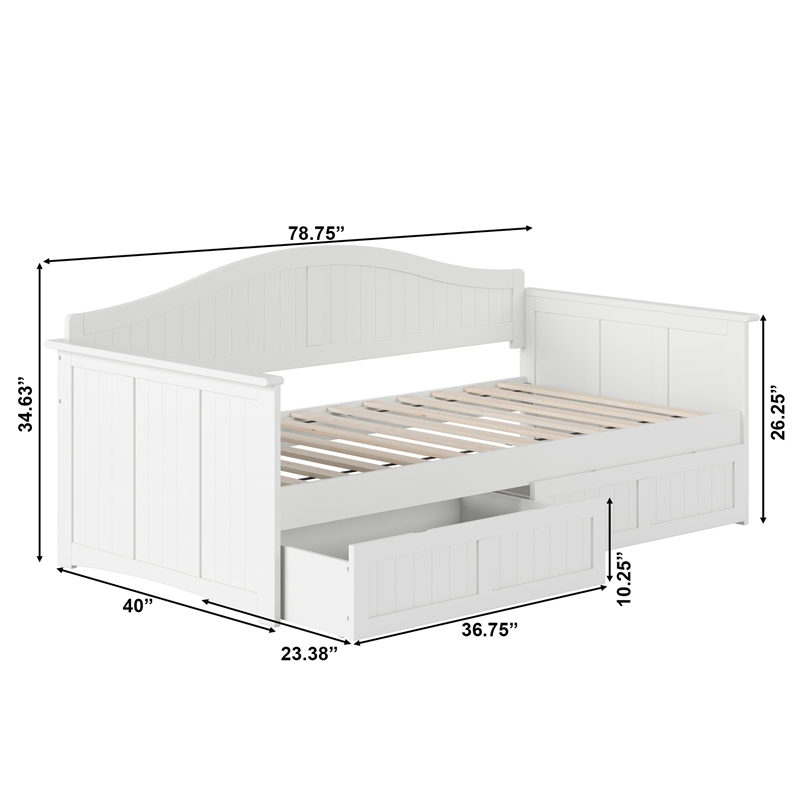 Pemberly Row Mid-Century Solid Wood Twin Daybed with Set of 2 Drawers in White