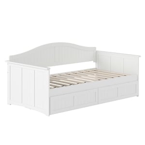 Pemberly Row Mid-Century Solid Wood Twin Daybed with Set of 2 Drawers in White