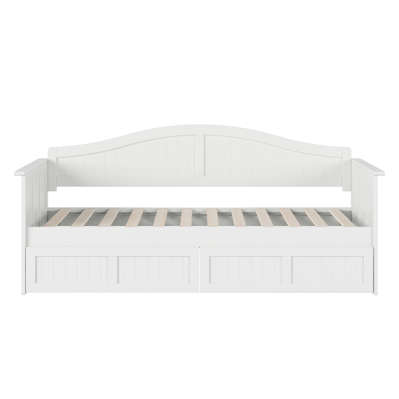 Pemberly Row Mid-Century Solid Wood Twin Daybed with Set of 2 Drawers in White