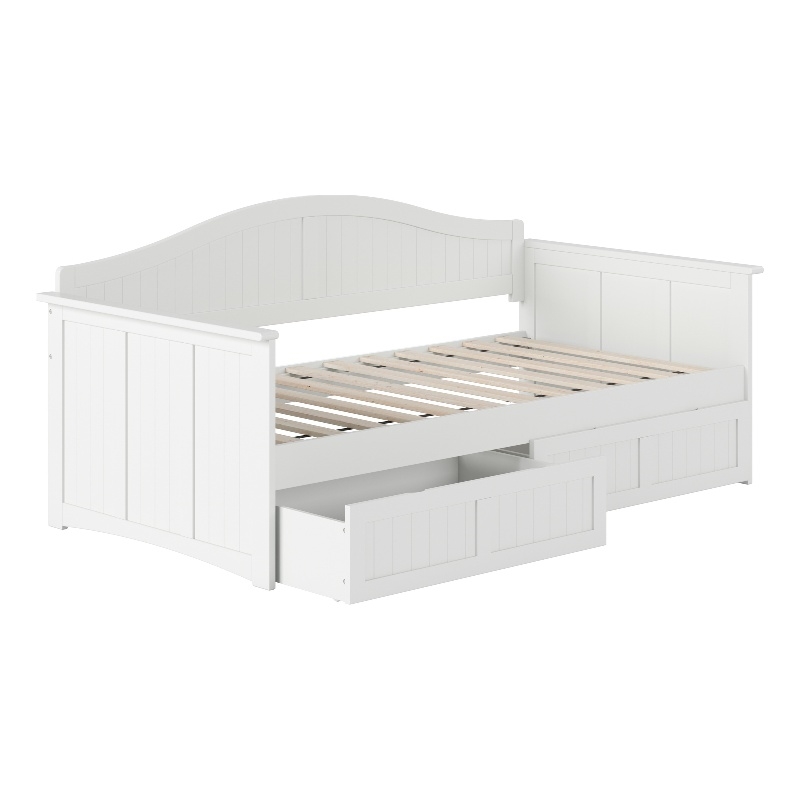 Pemberly Row Mid-Century Solid Wood Twin Daybed with Set of 2 Drawers in White