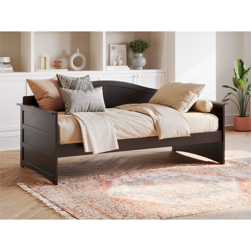 Pemberly Row Mid-Century Solid Wood Twin Daybed with Back Board in Espresso