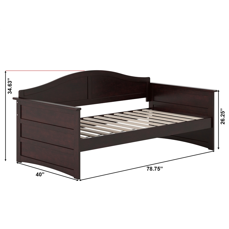 Pemberly Row Mid-Century Solid Wood Twin Daybed with Back Board in Espresso
