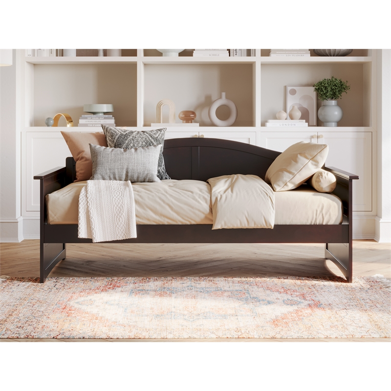 Pemberly Row Mid-Century Solid Wood Twin Daybed with Back Board in Espresso