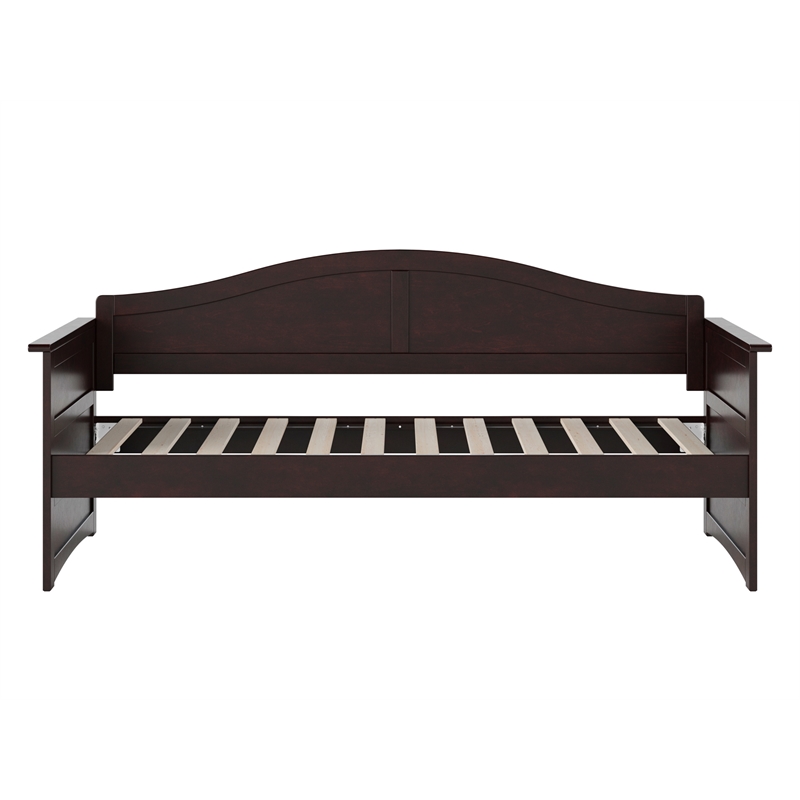 Pemberly Row Mid-Century Solid Wood Twin Daybed with Back Board in Espresso
