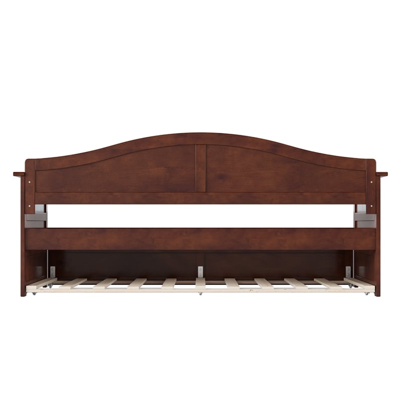 Pemberly Row Mid-Century Solid Wood Daybed with Twin Trundle in Walnut