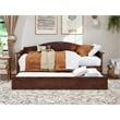 Pemberly Row Mid-Century Solid Wood Daybed with Twin Trundle in Walnut