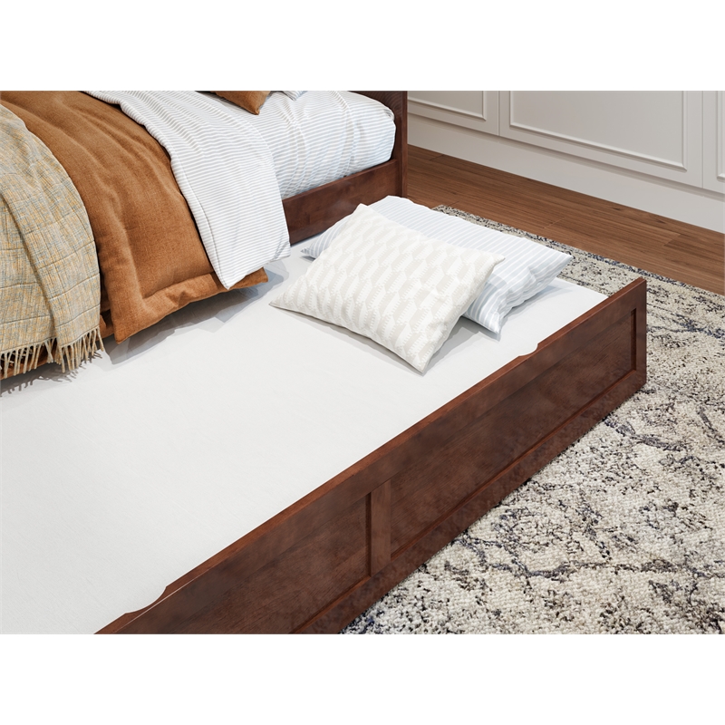 Pemberly Row Mid-Century Solid Wood Daybed with Twin Trundle in Walnut