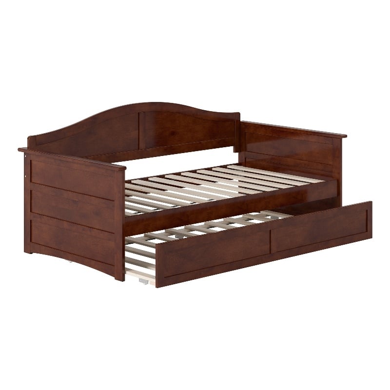 Pemberly Row Mid-Century Solid Wood Daybed with Twin Trundle in Walnut