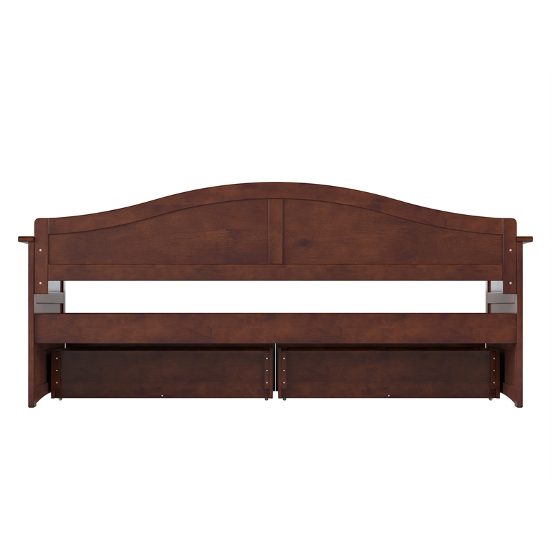 Pemberly Row Mid-Century Solid Wood Twin Daybed with Set of 2 Drawers in Walnut