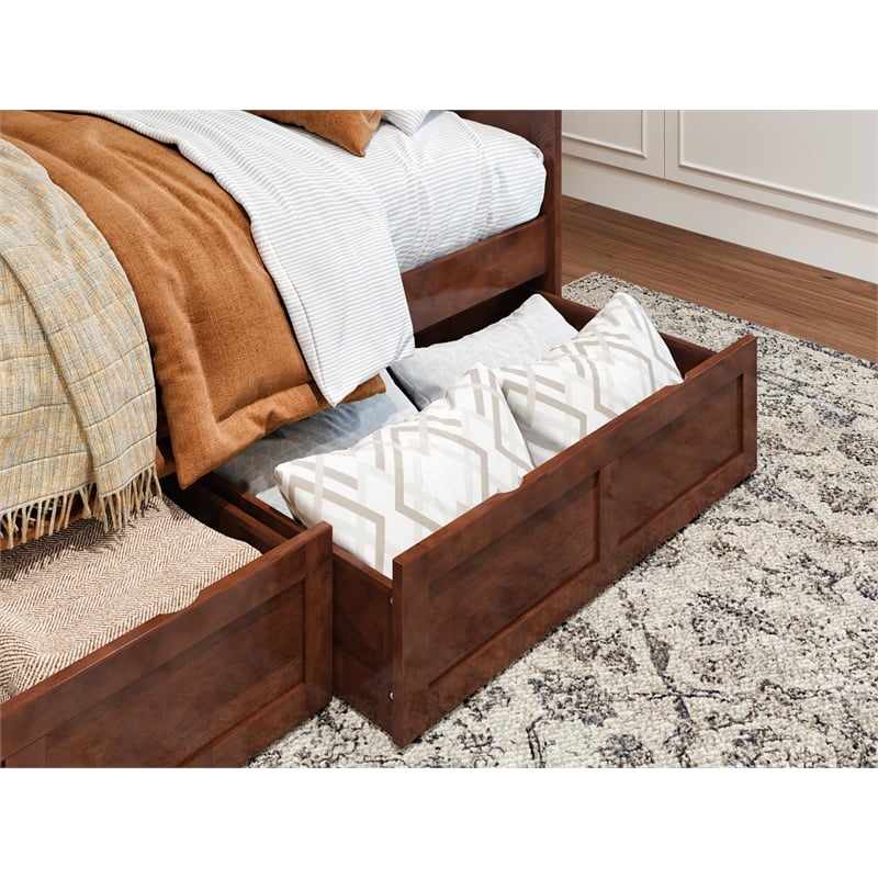 Pemberly Row Mid-Century Solid Wood Twin Daybed with Set of 2 Drawers in Walnut