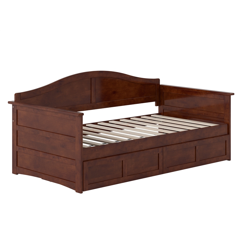 Pemberly Row Mid-Century Solid Wood Twin Daybed with Set of 2 Drawers in Walnut