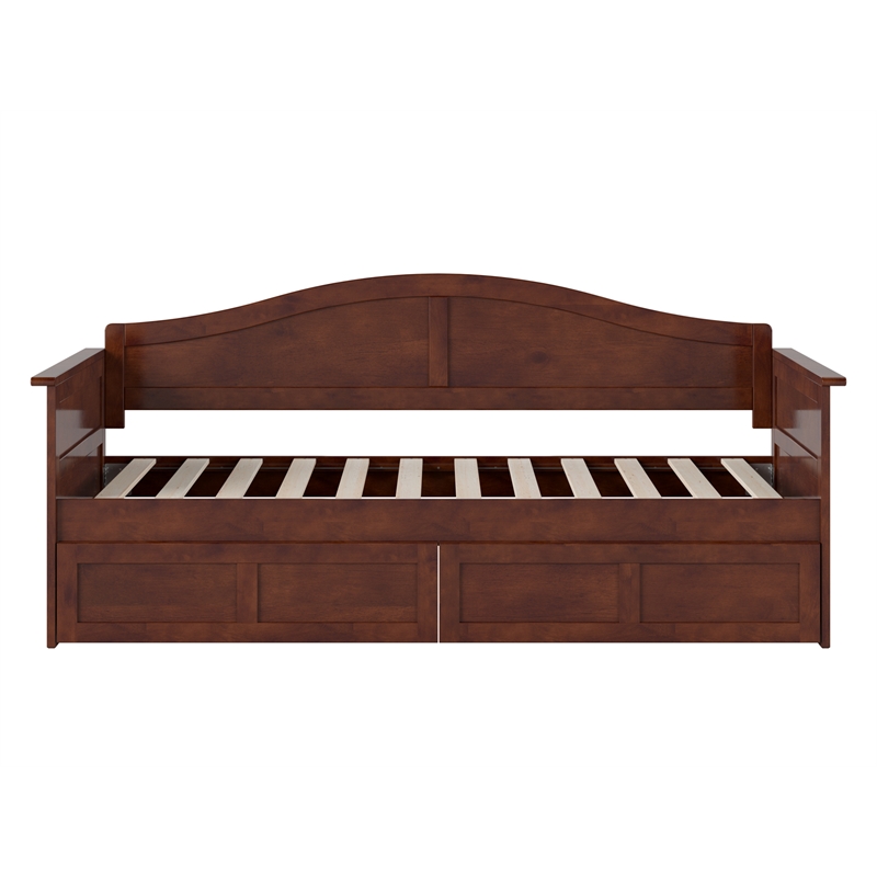 Pemberly Row Mid-Century Solid Wood Twin Daybed with Set of 2 Drawers in Walnut