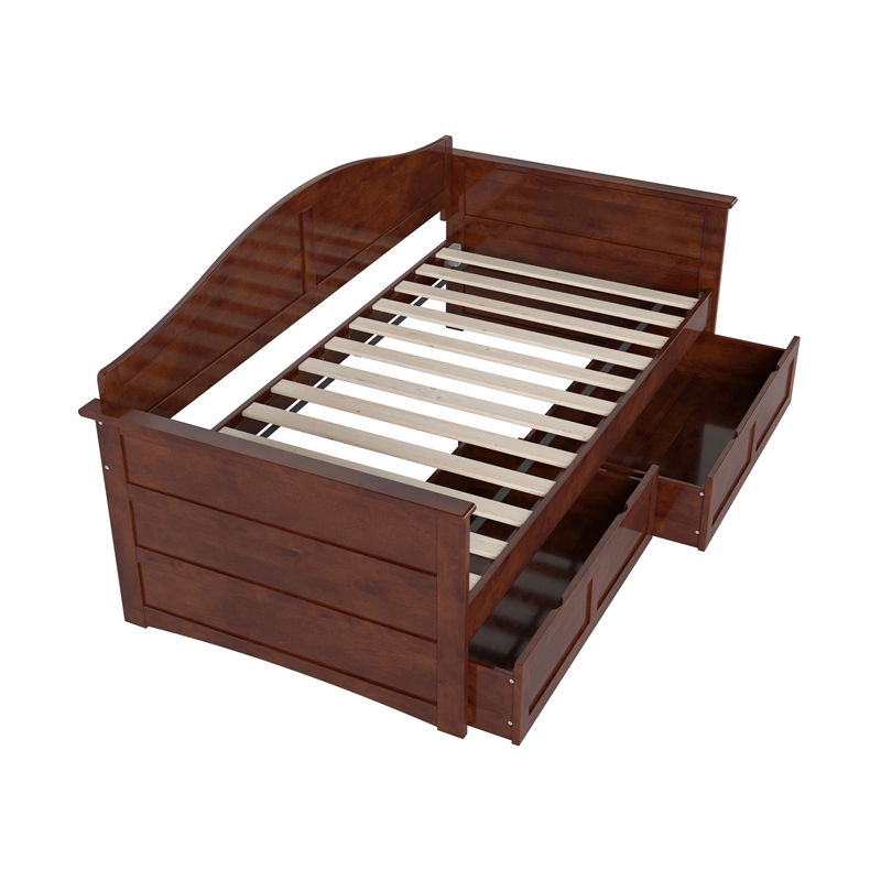 Pemberly Row Mid-Century Solid Wood Twin Daybed with Set of 2 Drawers in Walnut