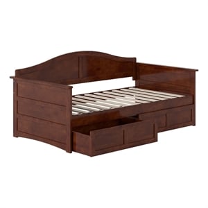 Pemberly Row Mid-Century Solid Wood Twin Daybed with Set of 2 Drawers in Walnut