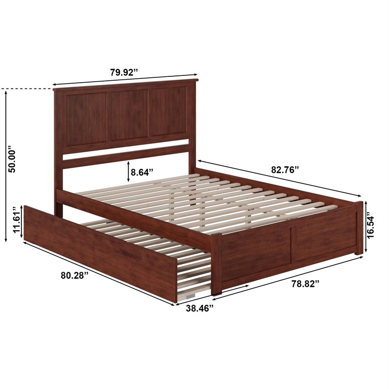 Pemberly Row Madison Wood King Platform Bed and Twin XL Trundle in Walnut