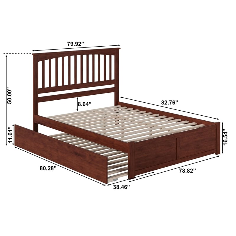 Pemberly Row Mission Wood King Platform Bed and Twin XL Trundle in Walnut