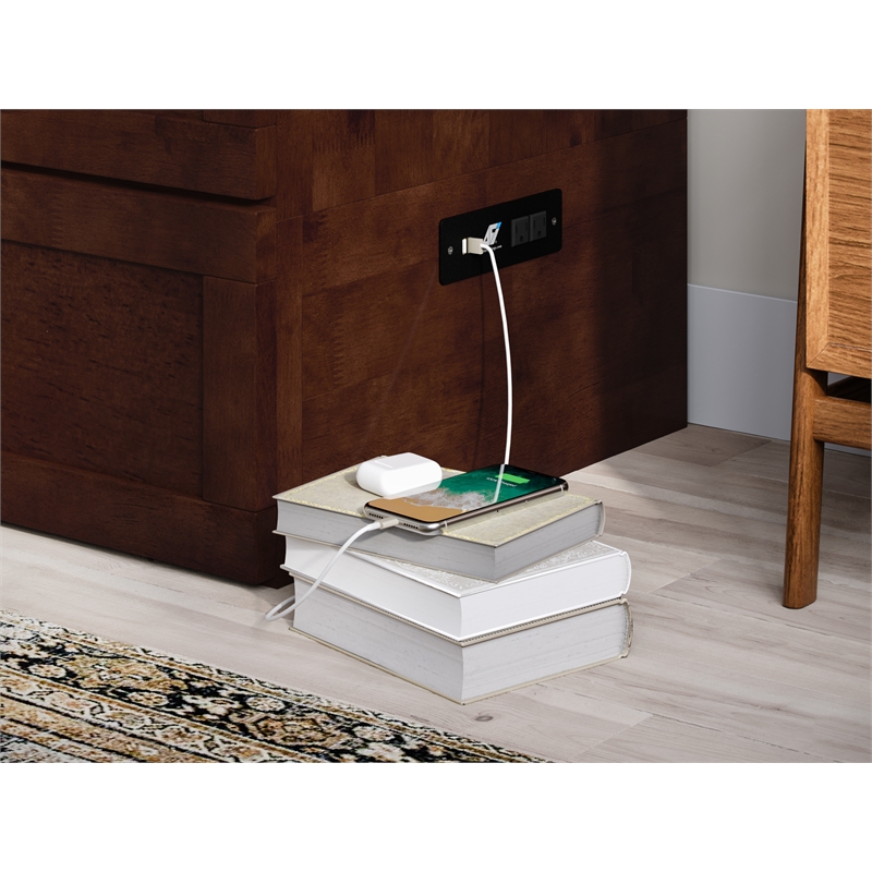 Pemberly Row Modern Queen Solid Wood Murphy Bed Chest with Mattress in Walnut