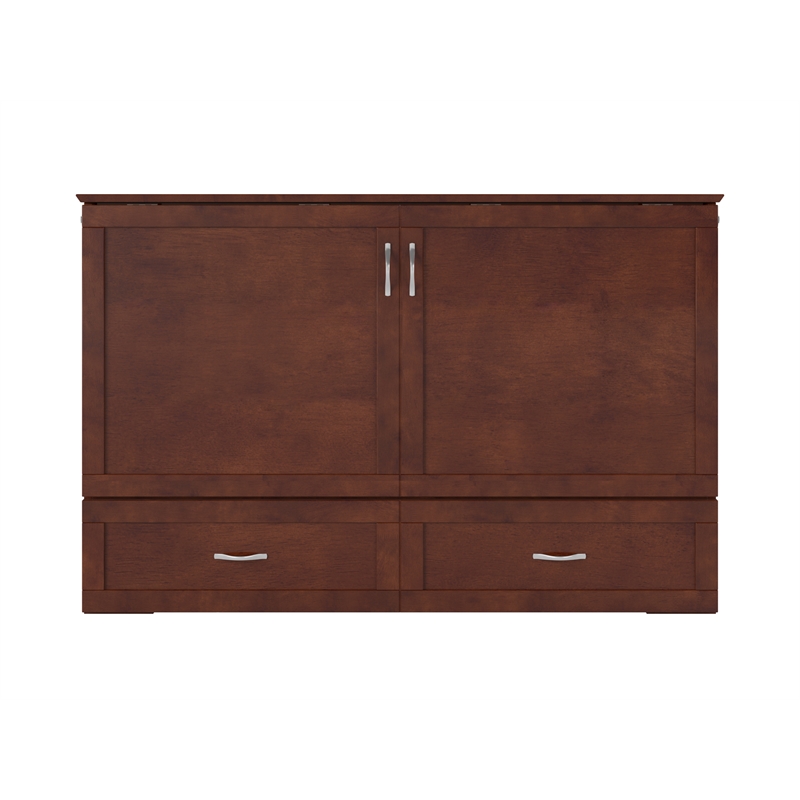 Pemberly Row Modern Queen Solid Wood Murphy Bed Chest with Mattress in Walnut
