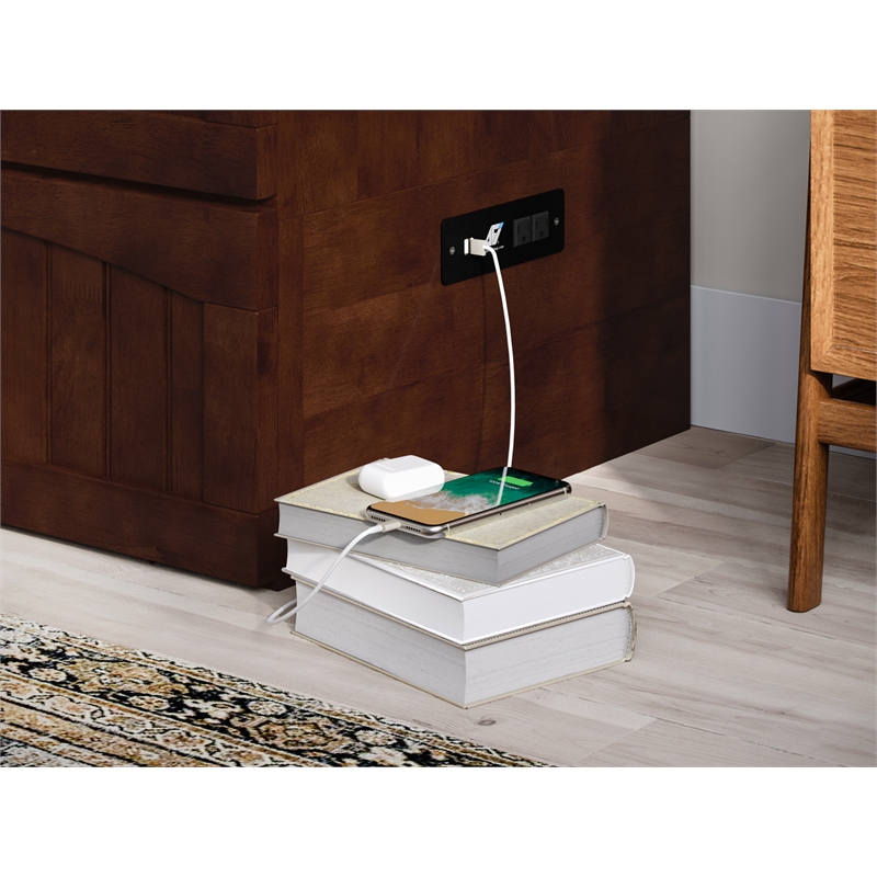 Pemberly Row Queen Solid Wood Murphy Bed Chest with Mattress in Walnut