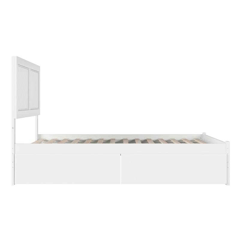 Pemberly Row Wood Platform Full Size Bed with 2 Storage Drawers in White