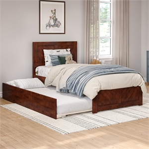 Pemberly Row Canyon Twin XL Wood Platform Bed  & Trundle in Walnut