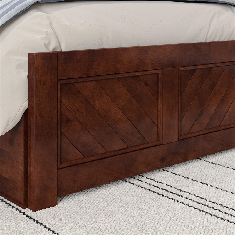 Pemberly Row Canyon Twin XL Wood Platform Bed  & Trundle in Walnut