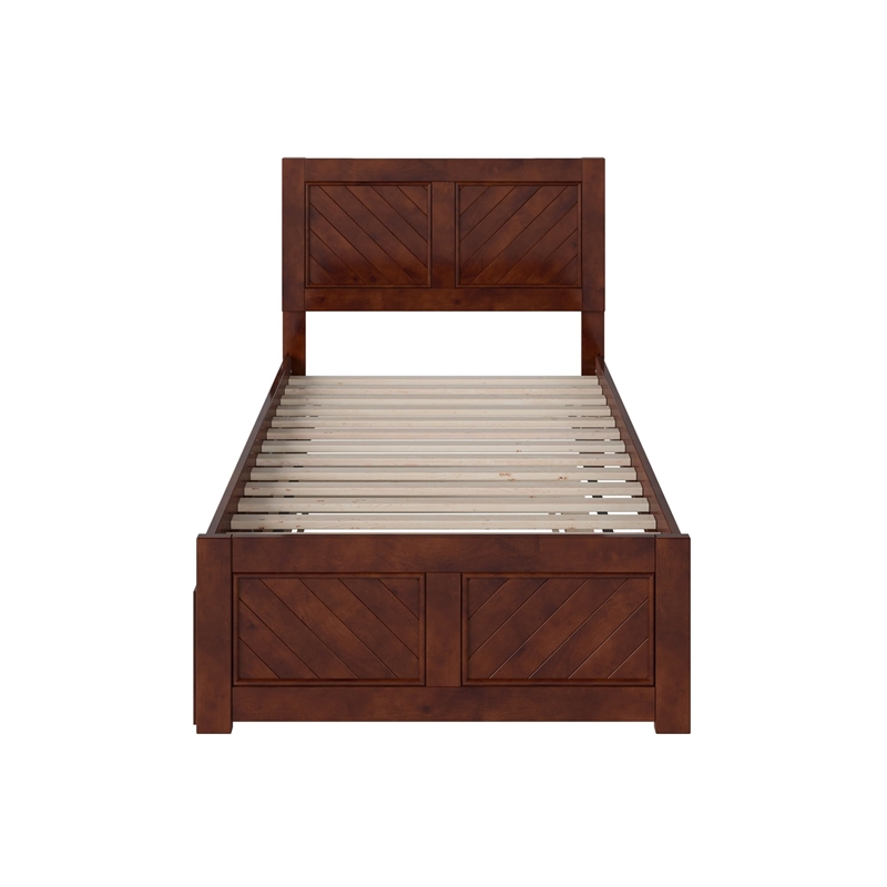 Pemberly Row Canyon Twin XL Wood Platform Bed  & Trundle in Walnut