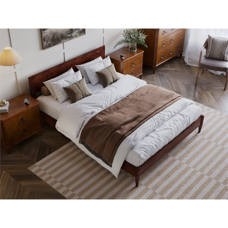 Pemberly Row Modern Solid Wood Low Profile Queen Platform Bed in Walnut