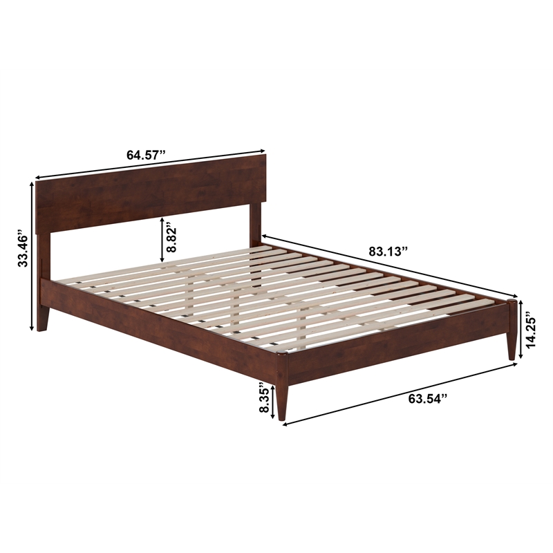Pemberly Row Modern Solid Wood Low Profile Queen Platform Bed in Walnut