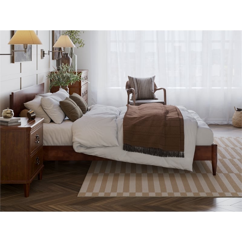 Pemberly Row Modern Solid Wood Low Profile Queen Platform Bed in Walnut