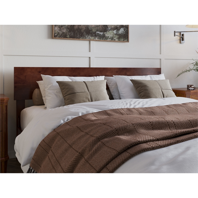 Pemberly Row Modern Solid Wood Low Profile Queen Platform Bed in Walnut