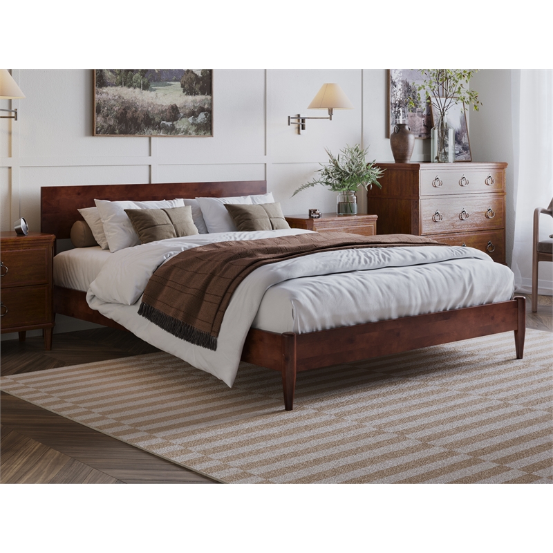 Pemberly Row Modern Solid Wood Low Profile Queen Platform Bed in Walnut